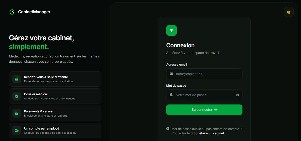 CabinetManager : écran Connexion