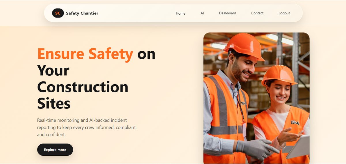 Safety Chantier : écran Accueil